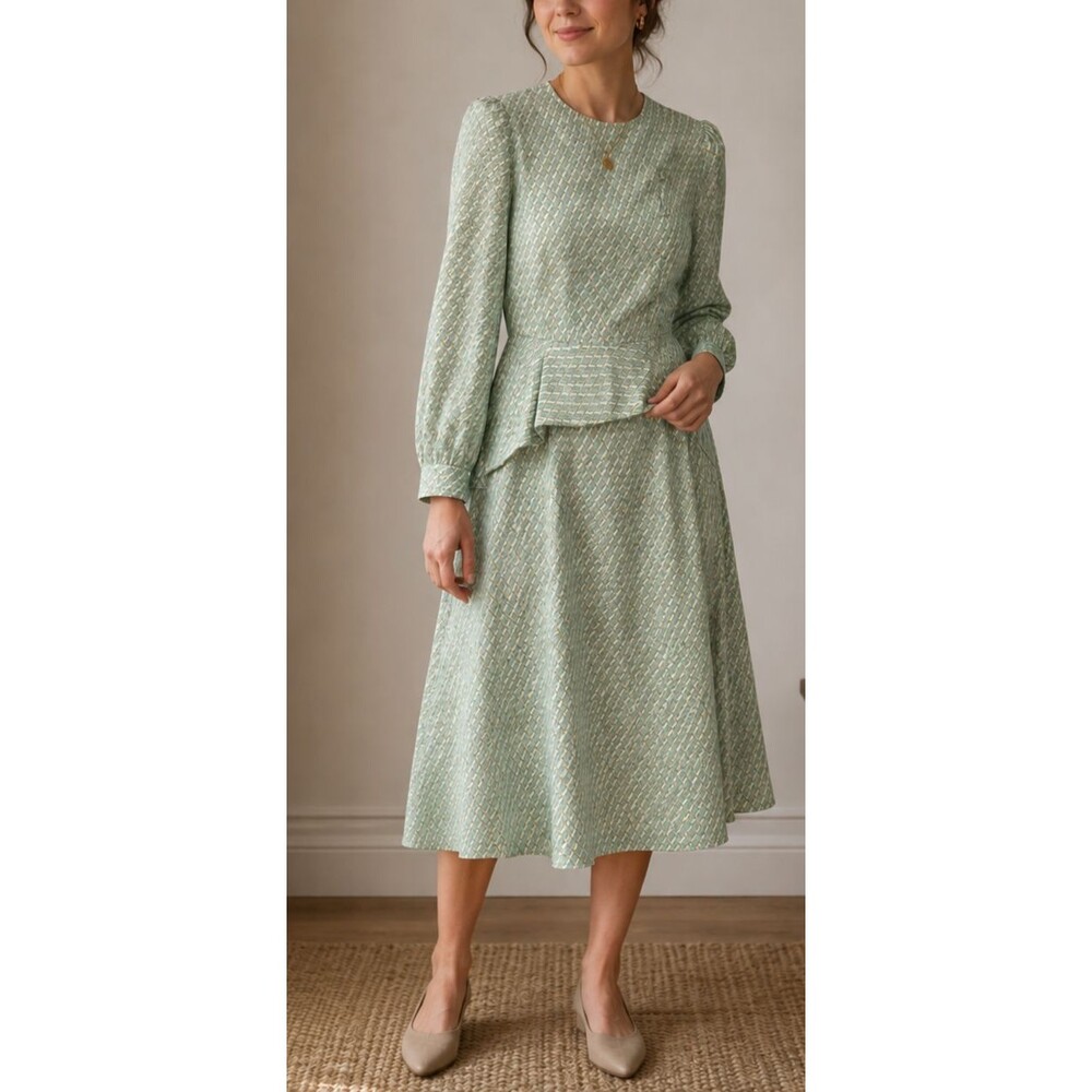 Vintage Dress Women 8 Geometric Lightweight Long Office Church Retro Korea Made